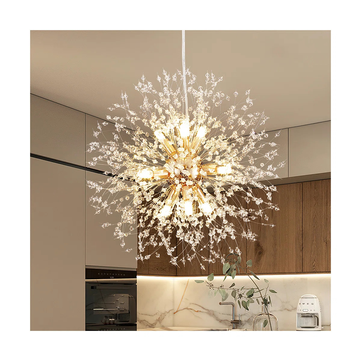 9-Lights Modern Chandelier Crystal, Gold Crystal Light Fixtures Ceiling Dandelion Firework Chande... | Wayfair North America