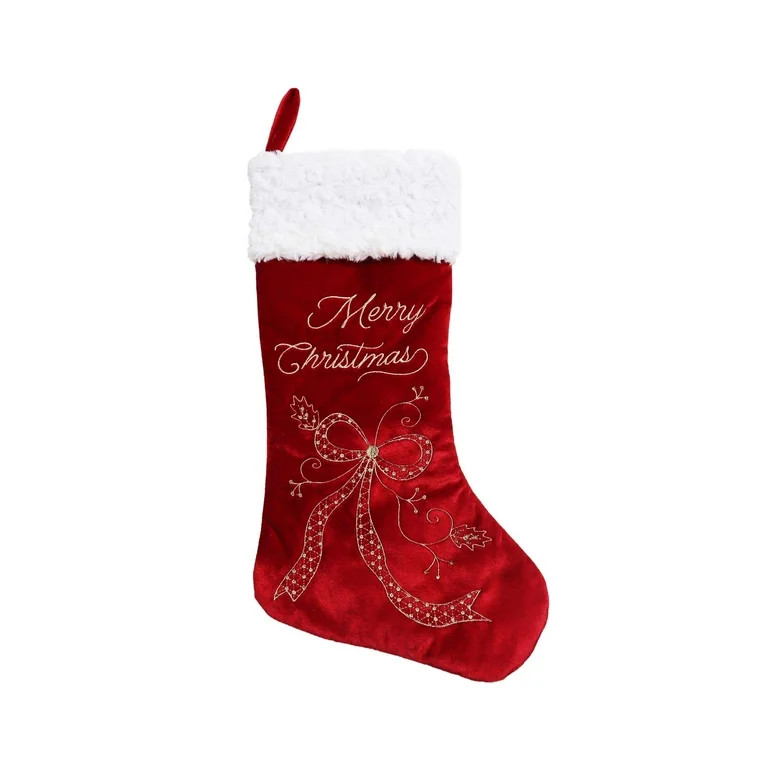 Velvet Christmas Stocking, Burgundy, 18.75", by Holiday Time | Walmart (US)