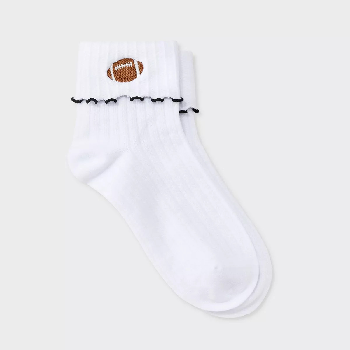 Women's Game Day Embroidered Football Pointelle Bobby Socks with Lettuce Edge Cuff - Wild Fable... | Target