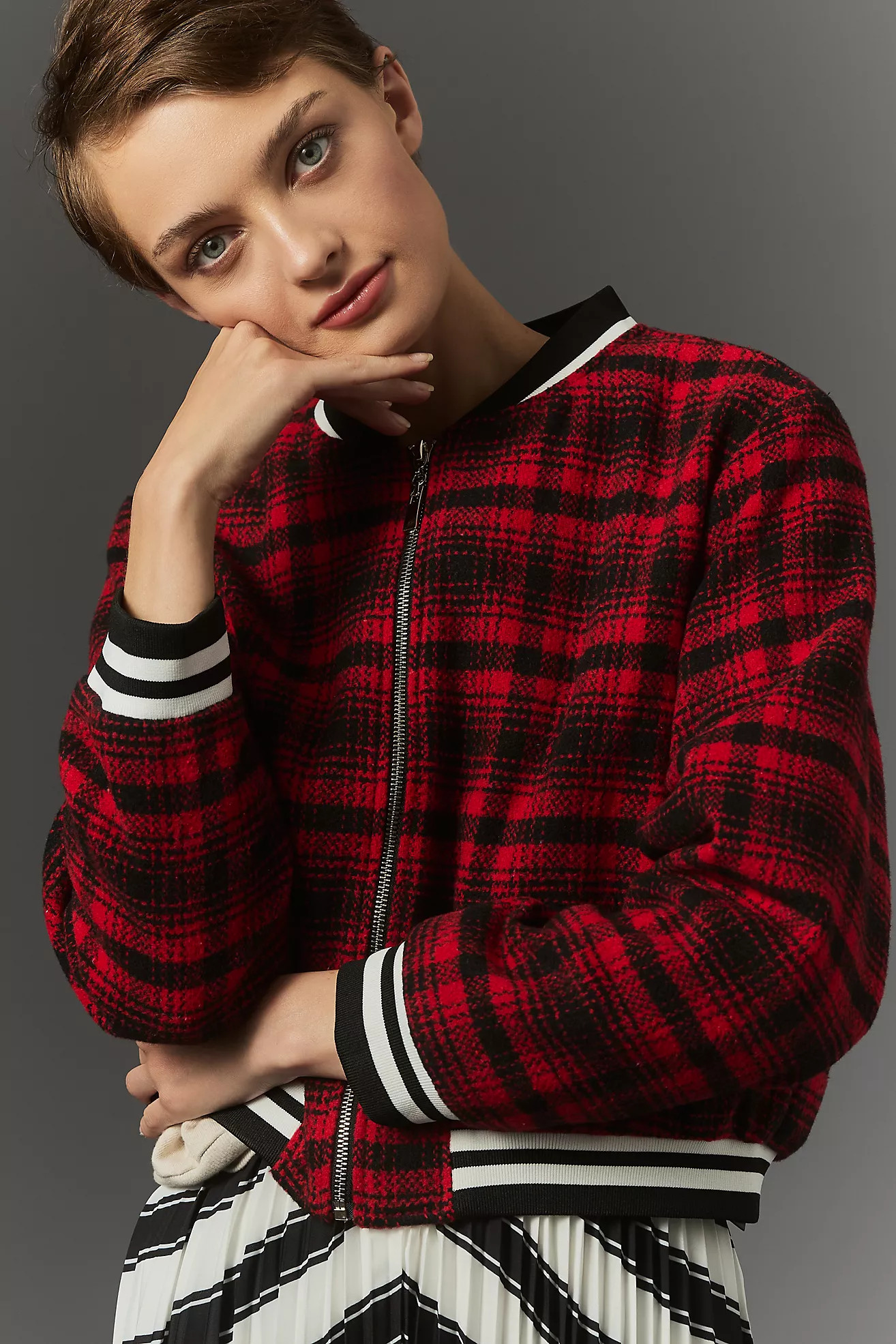 Maeve Plaid Tweed Sporty Bomber Jacket | Anthropologie (US)
