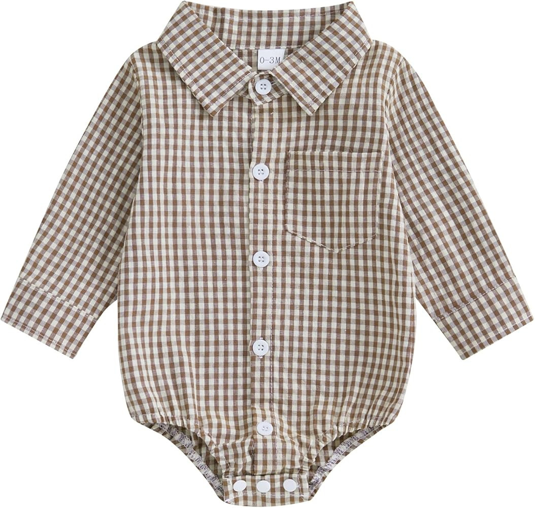 Baby Plaid Romper Boys Girls Button Down Bodysuit Long Sleeve Lapel Neck Tops Fall Winter Festiva... | Amazon (US)