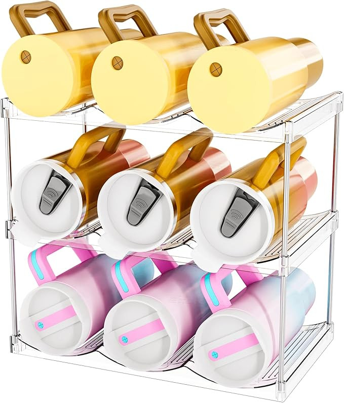 Stackable Water Bottle Organizer for Cabinet,3 Pack Water Bottle Holder for Stanley Yeti 40 oz Bo... | Amazon (US)