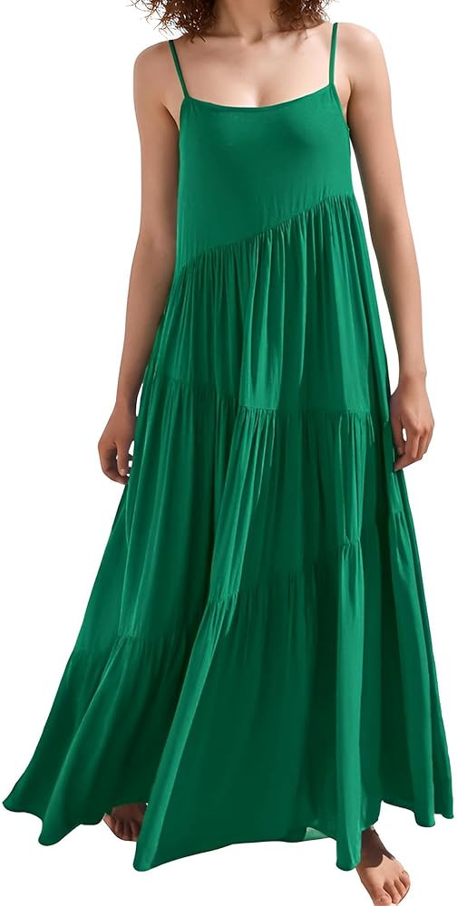 Womens Summer Casual Loose Dress Sleeveless Spaghetti Strap Maxi Long Dresses | Amazon (US)