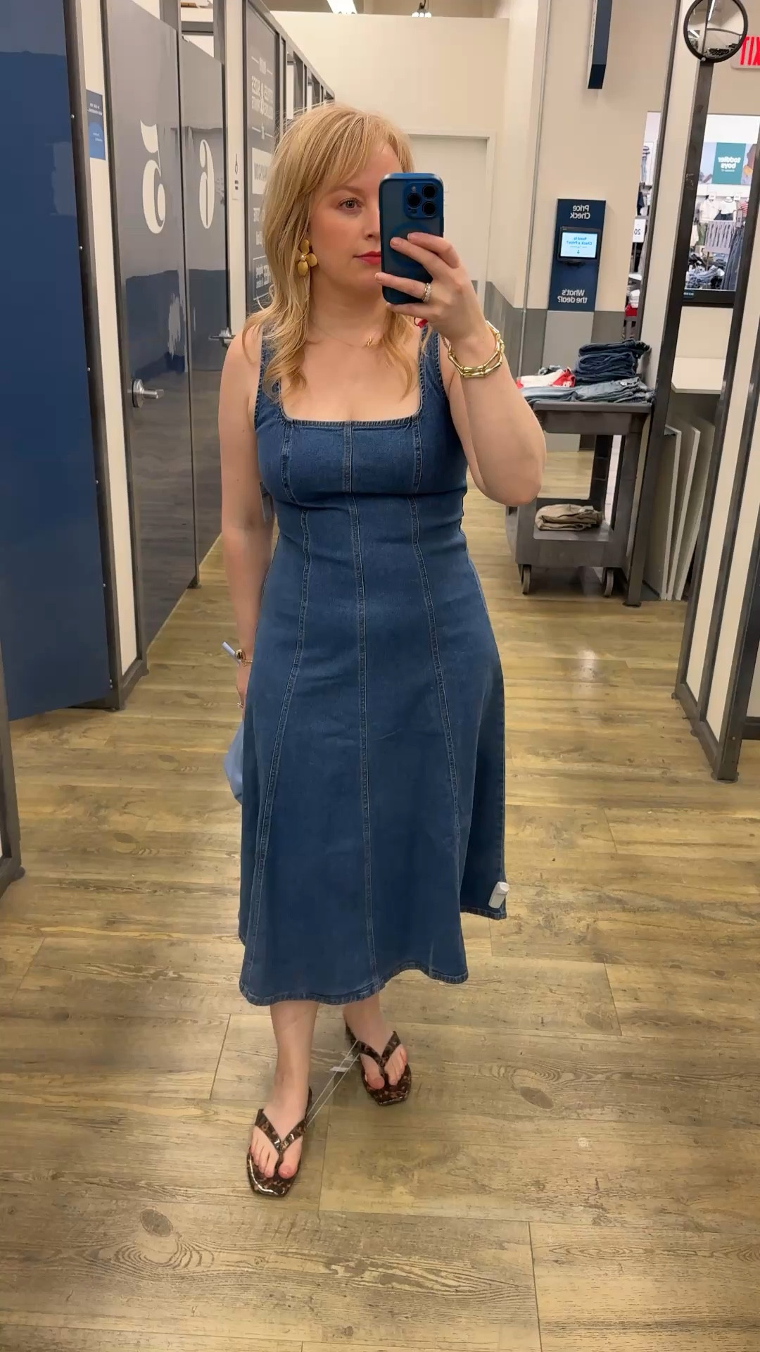 Stunning denim dress. Wash works best for springs and summers, but add more accessories in your season and it will work for all! Purse is #hochyacinth for spring and summer. Sandals for spring and autumn  

#LTKMidsize #LTKWedding #LTKOver40