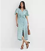 Petite Scalloped Eyelet Midi Pocket Shirtdress | LOFT