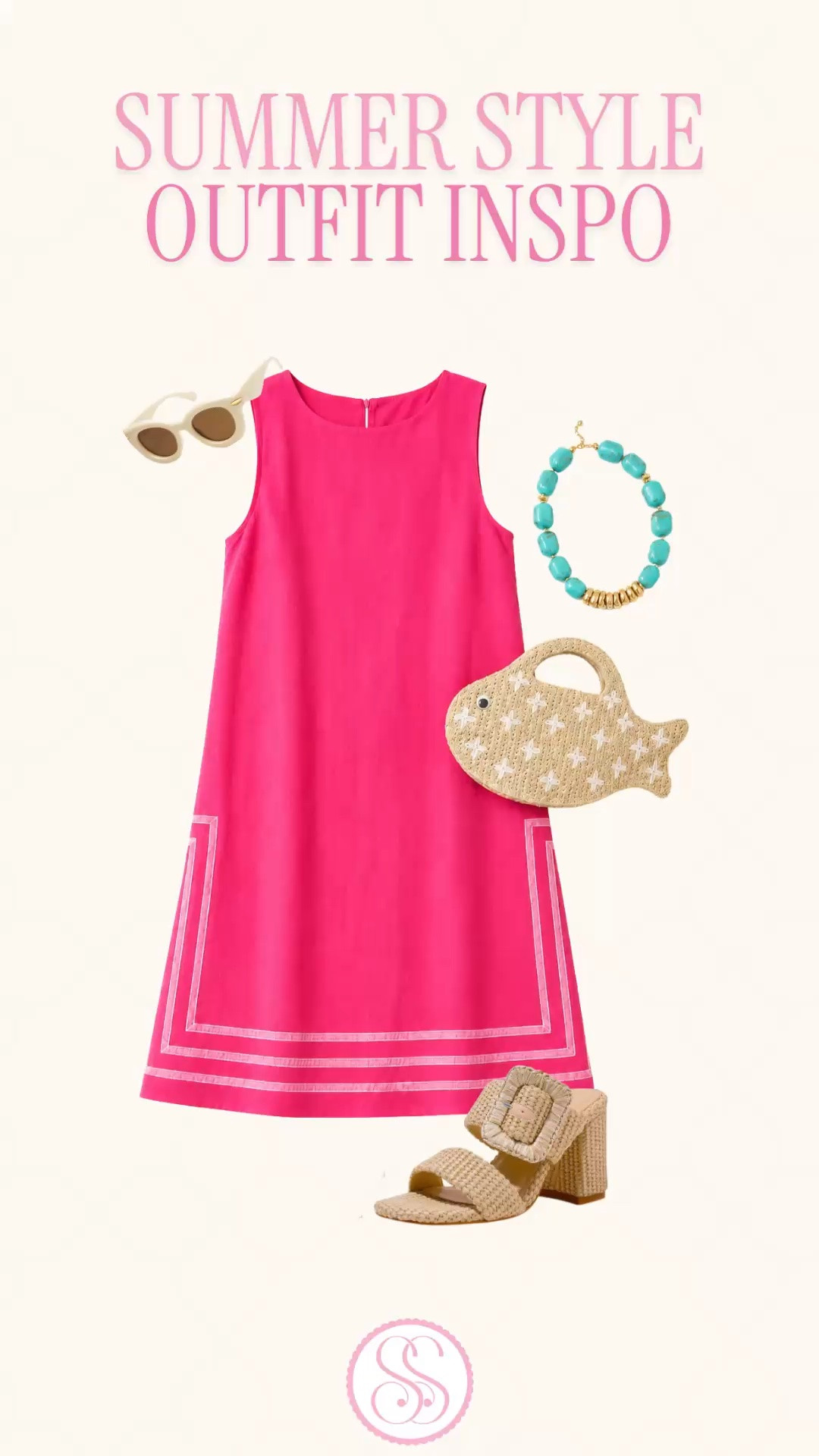 Summer outfit inspo | Mister Zimi Margot look for less | Amazon vacation outfit | Simon Miller fish bag look for less

This full Amazon outfit is giving designer vacation style for way less, and every piece works so well together.

The pink shift dress is a Mister Zimi Margot lookalike without the $179 price tag. The bold pink color, clean sleeveless silhouette, easy shift shape, and border trim detail make it feel bright, polished, and resort-ready for summer.

The fish bag gives that Simon Miller fish bag look for less, and it adds the cutest playful coastal detail without the $250+ price tag. Paired with the raffia buckle heels, white sunglasses, and turquoise bracelet, the whole outfit feels like summer vacation in one easy flat lay.

This is such a good Amazon outfit idea for beach vacations, resort dinners, coastal shopping days, girls trips, poolside lunches, brunch, summer parties, cruises, tropical vacations, vacation photos, and warm-weather weekends when you want an outfit that feels colorful and intentional.

If you love Mister Zimi dresses, Simon Miller bags, designer looks for less, pink summer dresses, resort outfits, beach vacation outfits, Amazon fashion finds, raffia accessories, colorful summer outfits, and vacation outfit ideas, this is such a strong summer look.

Mister Zimi Margot look for less, Mister Zimi inspired dress, Amazon summer outfit, Amazon outfit idea, pink summer dress, pink shift dress, vacation dress women, resort dress, beach vacation outfit, summer outfit inspo, summer outfits women, Simon Miller fish bag look for less, fish bag, raffia bag, raffia heels, Amazon heels, white sunglasses, turquoise bracelet, resort outfit women, tropical vacation outfit, cruise outfit women, designer look for less

#LTKFindsUnder50 #LTKFindsUnder100 #PreppyStyle #VacationOutfit #LookForLess #ResortStyle #SummerOutfits #DateNightOutfit

#LTKSeasonal #LTKWedding #LTKootd