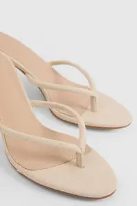 Natural Linen Toe Post Heeled Mules | Boohoo | Boohoo.com (UK & IE)