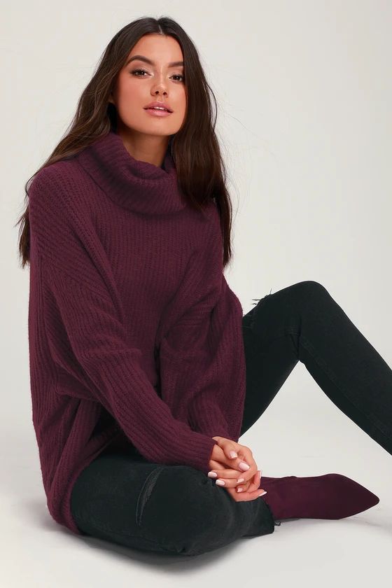Conway Plum Purple Oversized Knit Turtleneck Sweater | Lulus (US)