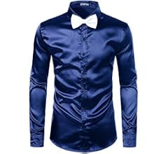 ZEROYAA Men's Luxury Shiny Silk Like Satin Button Up Dress Shirts | Amazon (US)