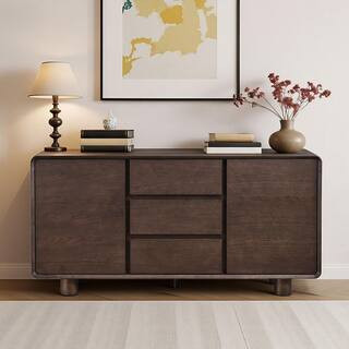 Ansel 63 in. W Modern Brown Wood 3-Drawers Buffet with Cable Management | The Home Depot