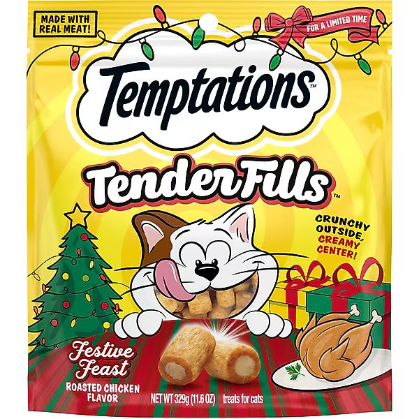 Temptations Tender Fills Festive Feast Roasted Chicken Flavor Soft & Crunchy Cat Treats, 11.6-oz ... | Chewy