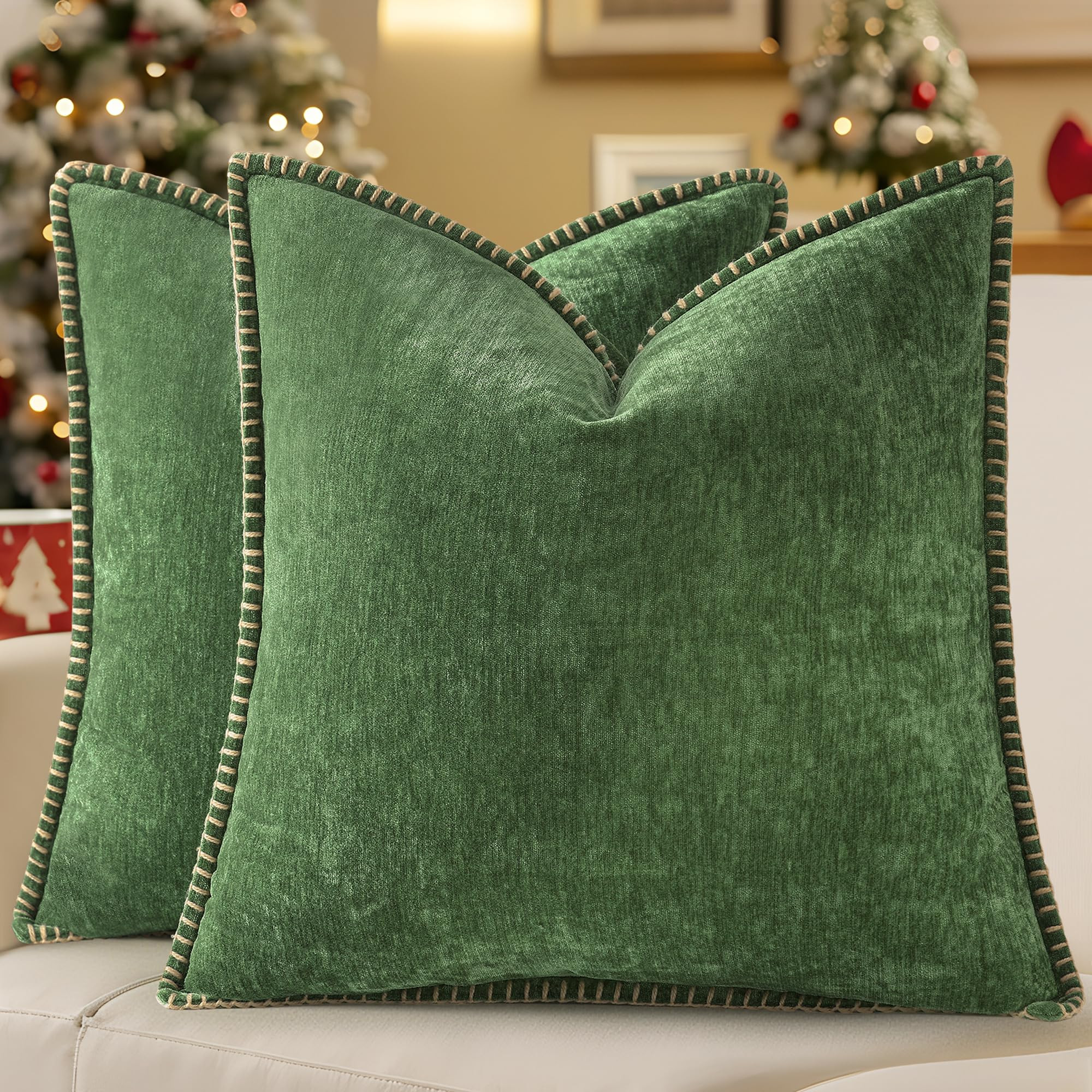 decorUhome Christmas Chenille Soft Throw Pillow Covers 18x18 Set of 2, Farmhouse Velvet Neutral D... | Amazon (US)