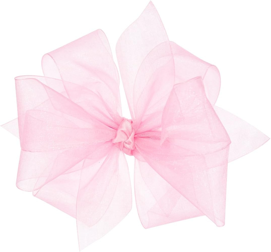 Wee Ones Girls' Organza Double Hair Bow on a WeeStay Clip with Satin Knot Center, Medium, Light P... | Amazon (US)