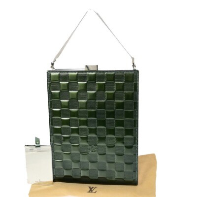 LOUIS VUITTON Logo Ange GM Hand Bag Damier Vernis Leather Green M92105 86EB397 | eBay US