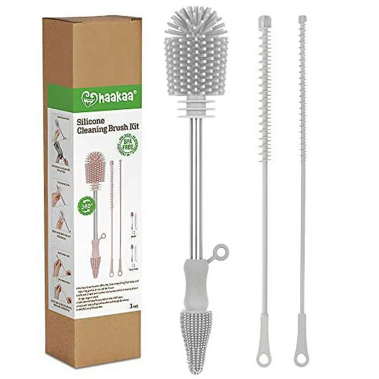 haakaa Silicone Cleaning Brush Kit - SUVA Grey - Bottle Brush for Breast Pumps, Breast Milk Colle... | Walmart (US)