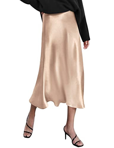 Zeagoo Women Satin Skirts for Women Silk Midi Length Skirt High Waist Solid Skirts Elegant | Amazon (US)