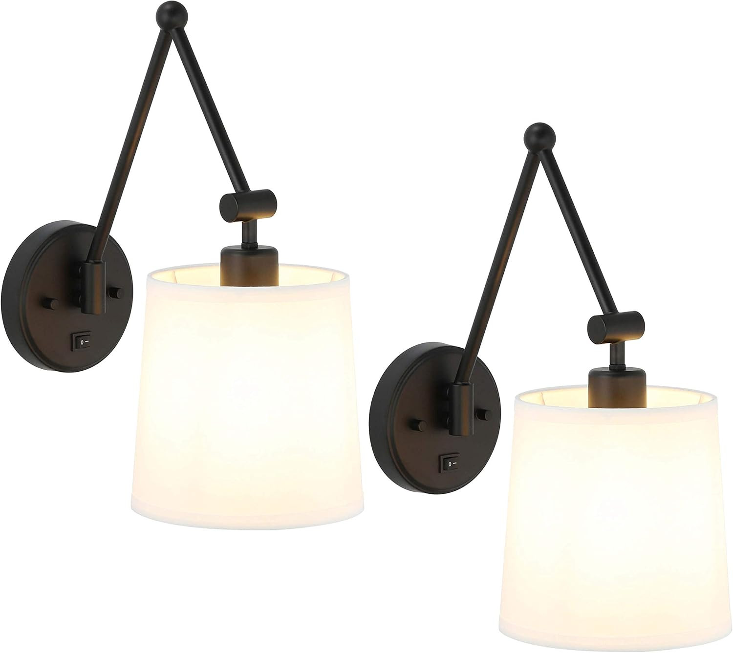 XiNBEi Lighting Wall Lamp, Modern 1 Light Black Bedroom Wall Mounted Light with Fabric Shade 2 Pa... | Amazon (US)