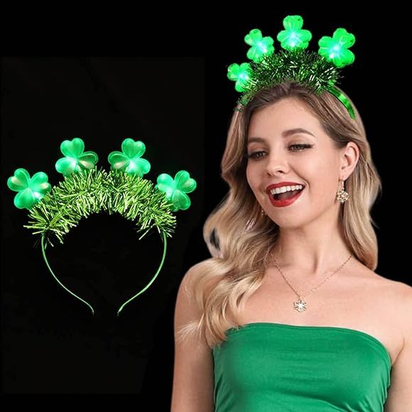 EARENT St. Patrick's Day LED Headbands Light Up Green Shamrocks Hair Hoops Irish Party Luminous H... | Amazon (US)