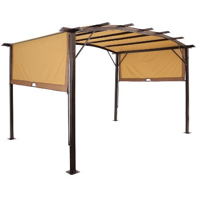 Sunnydaze 9' x 12' Metal Arched Pergola with Retractable Canopy Tan | Target