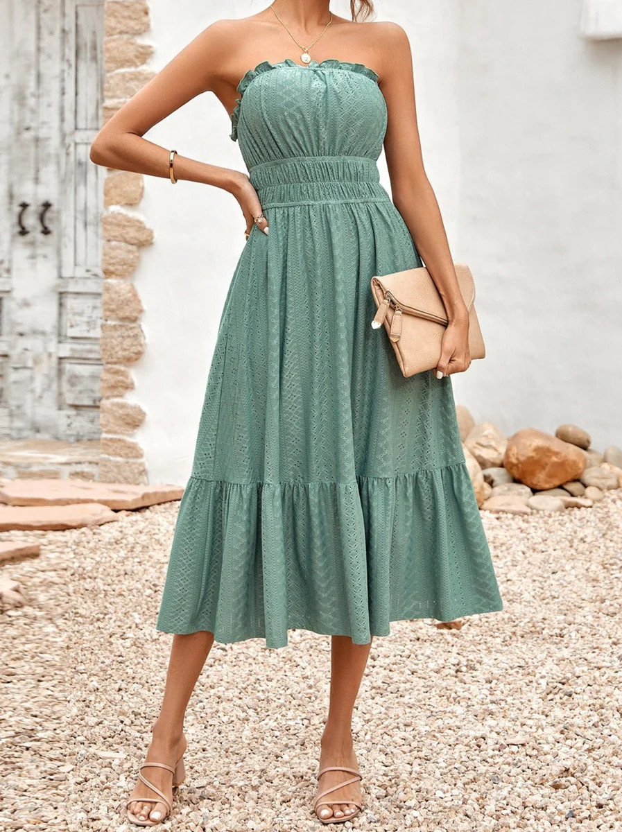 Strapless Embroidery Midi Dress #165151 | Goodnight Macaroon