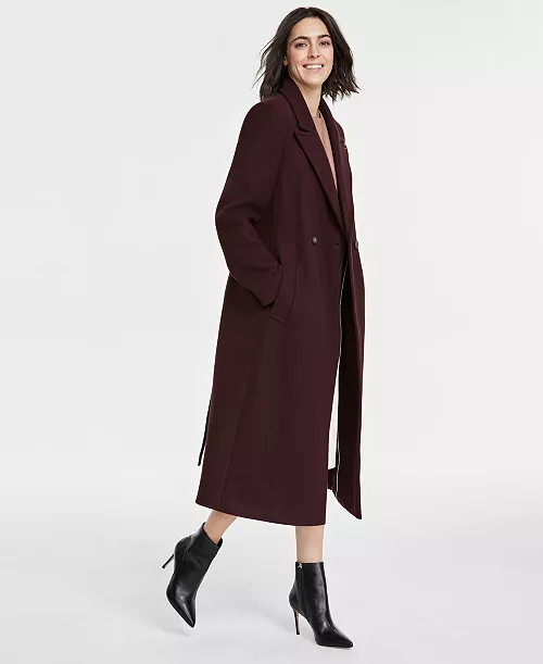DKNY Women's Notched-Collar Double-Breasted Wrap Coat - Macy's | Macy's