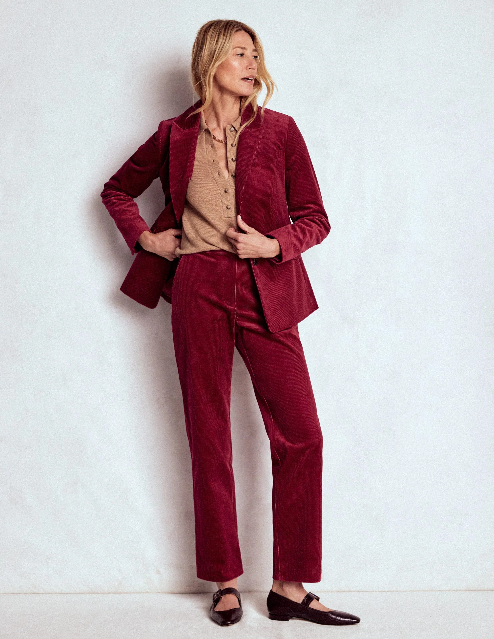 Canonbury Cord Trousers-Burgundy Red | Boden UK