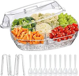 LIMOEASY Chilled Veggie Tray, 15 Inch Clear Party Platter with 4 Compartments, Ice Serving Bowl w... | Amazon (US)
