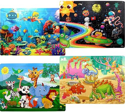Puzzles for Kids Ages 4-8, 4 Pack Wooden Jigsaw Puzzles 60 Pieces Animal Dinosaur Puzzle Preschoo... | Amazon (US)