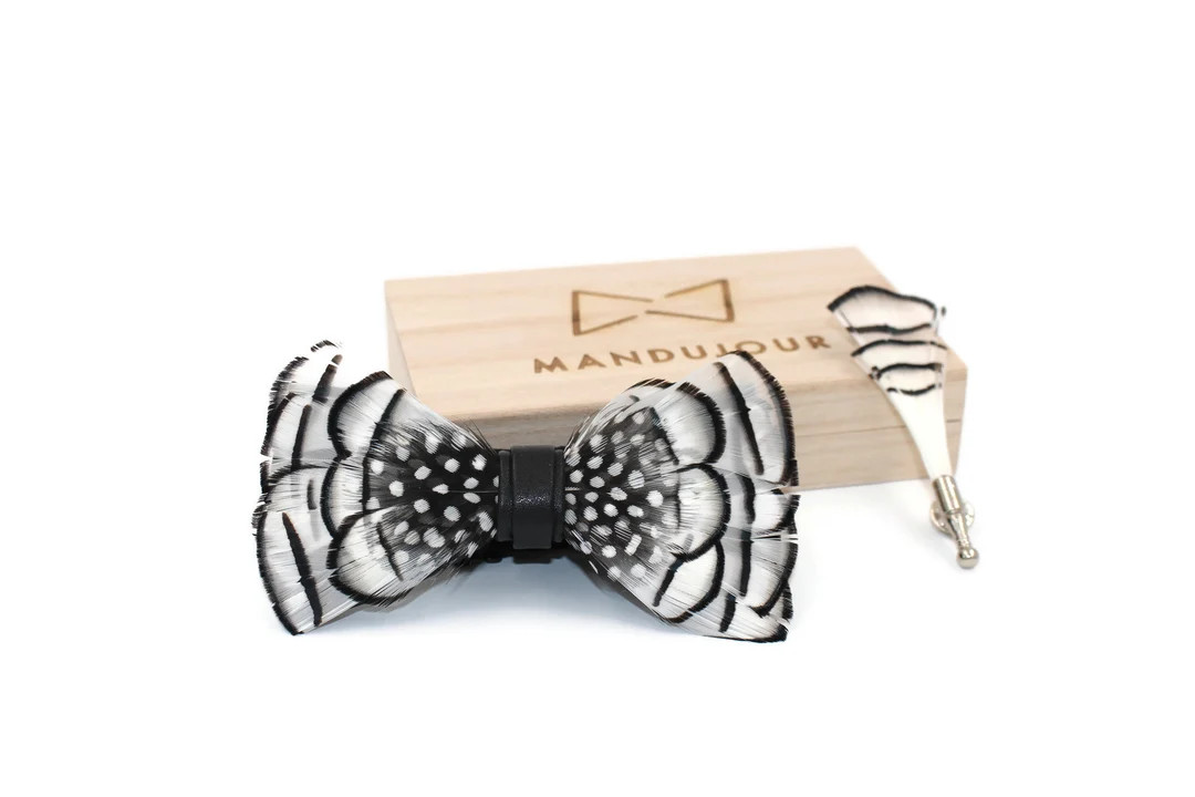 Handmade Feather Bowtie & Lapel Pin Set: Scaly-sided Merganser Feathers - Etsy | Etsy (US)