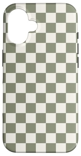 iPhone 16 Mini Checkered Checker Box Checkerboard Green Olive Cream Case | Amazon (US)