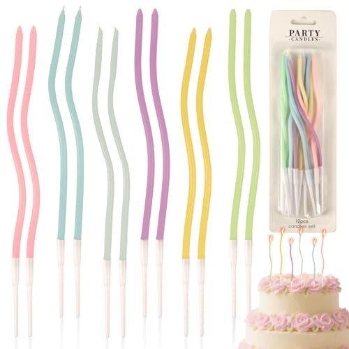 12 Pcs Colorful Twisty Candles for Cake – Thin Spiral Birthday Candles with Holders, Perfect Birthday Candles, Twisty Candles for Cake Party Decoration (Colorful) | Amazon (US)