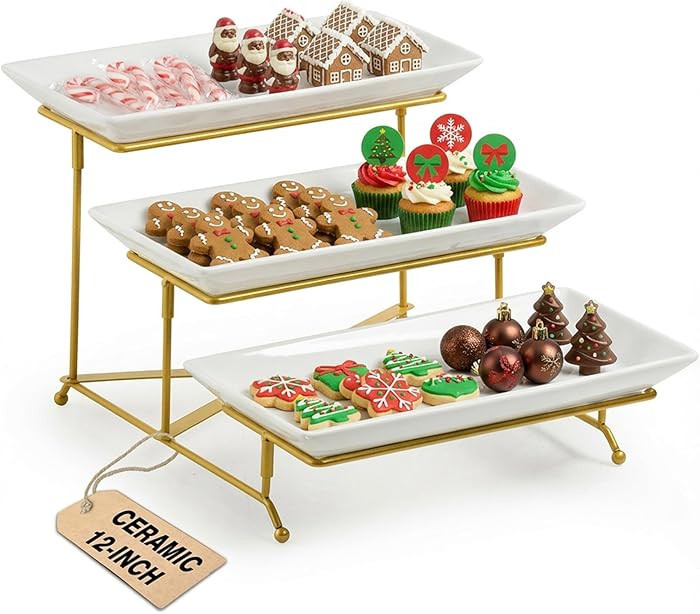 LAUCHUH 3 Tier Serving Stand Porcelain Serving Platter Tier Serving Trays with Collapsible Sturdi... | Amazon (US)