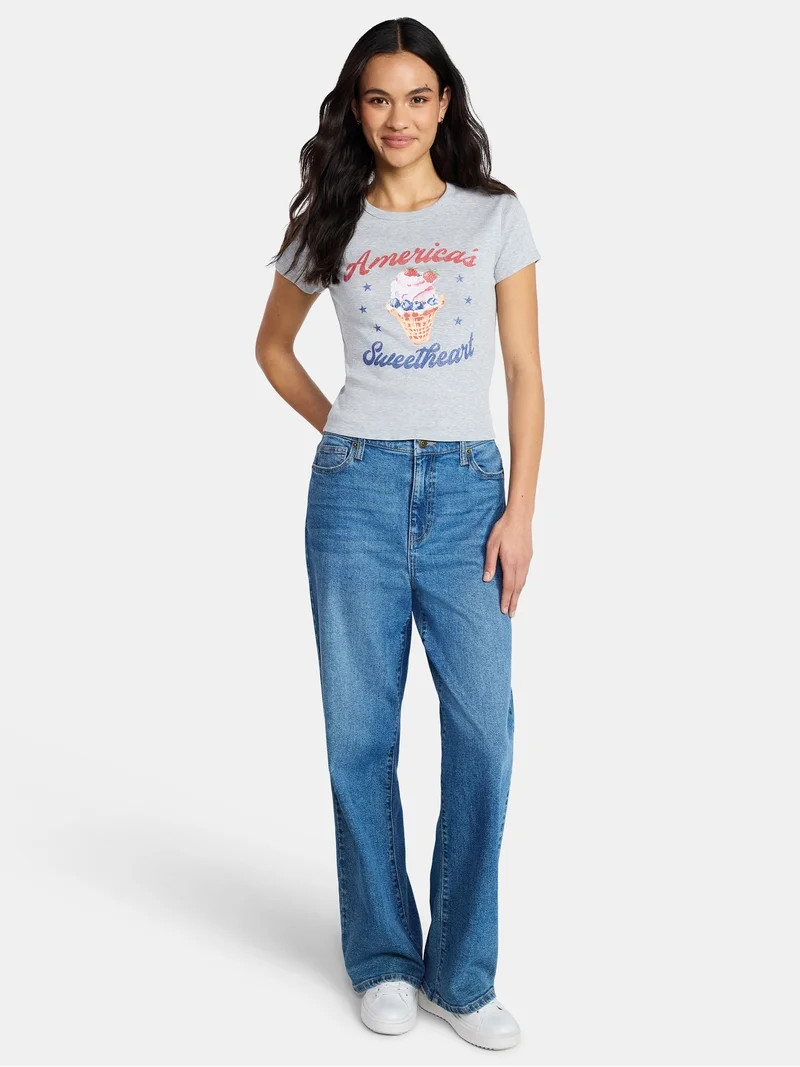 Social Edition Women's America’s Sweetheart Graphic Tee with Short Sleeves, Sizes XXS-XXL | Walmart (US)