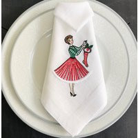 Embroidered Christmas Linen Napkin Vintage Lady Design | Etsy (US)