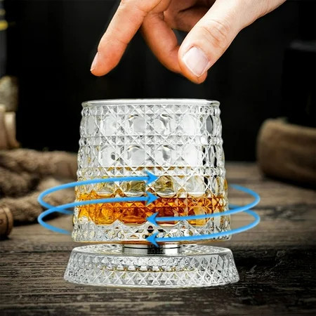 Spinning Whiskey Glass with Base, Crystal Rotating Bar Glass, Gift Set for Scotch Bourbon Liquor, 260ml Capacity Whiskey Tumbler with Swivel Stand, Elegant Drinkware | Walmart (US)