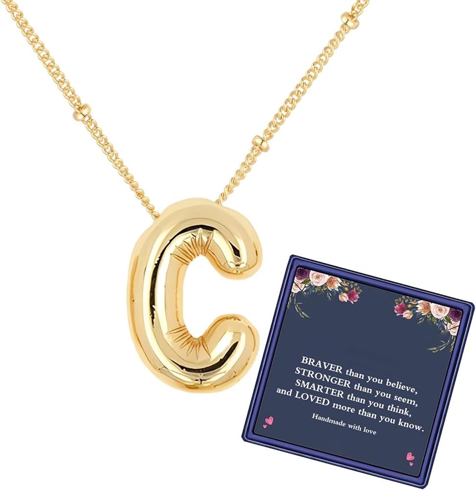 DIOWUS Bubble Letter Necklace For Women,Dainty Balloon Initial Necklaces 18k Gold Plated Chain Pe... | Amazon (US)