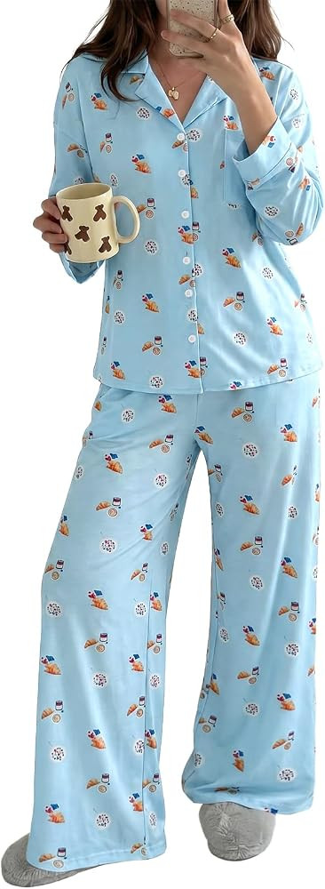 Tankaneo Womens Button Down Pajama Sets Long Sleeve 2 Piece Lounge Sets | Amazon (US)