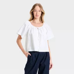 Women's Tie-Front Button-Up Top - A New Day\u2122 White XS | Target