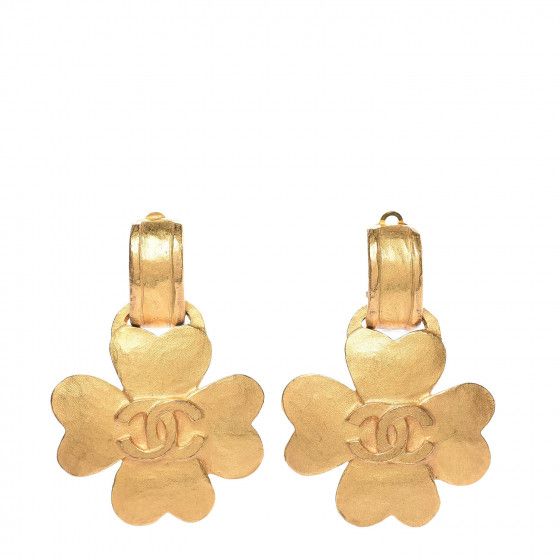 CHANEL CC Clover Clip On Earrings Gold | Fashionphile