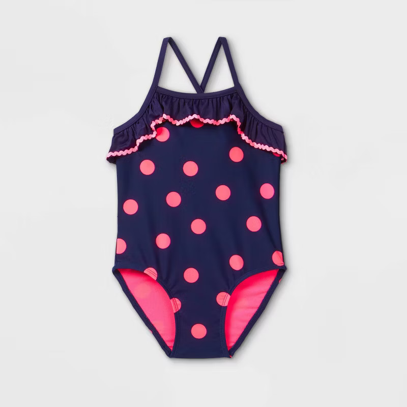 Toddler Girls' Polka Dots One Piece Swimsuit - Cat & Jack™ Navy | Target
