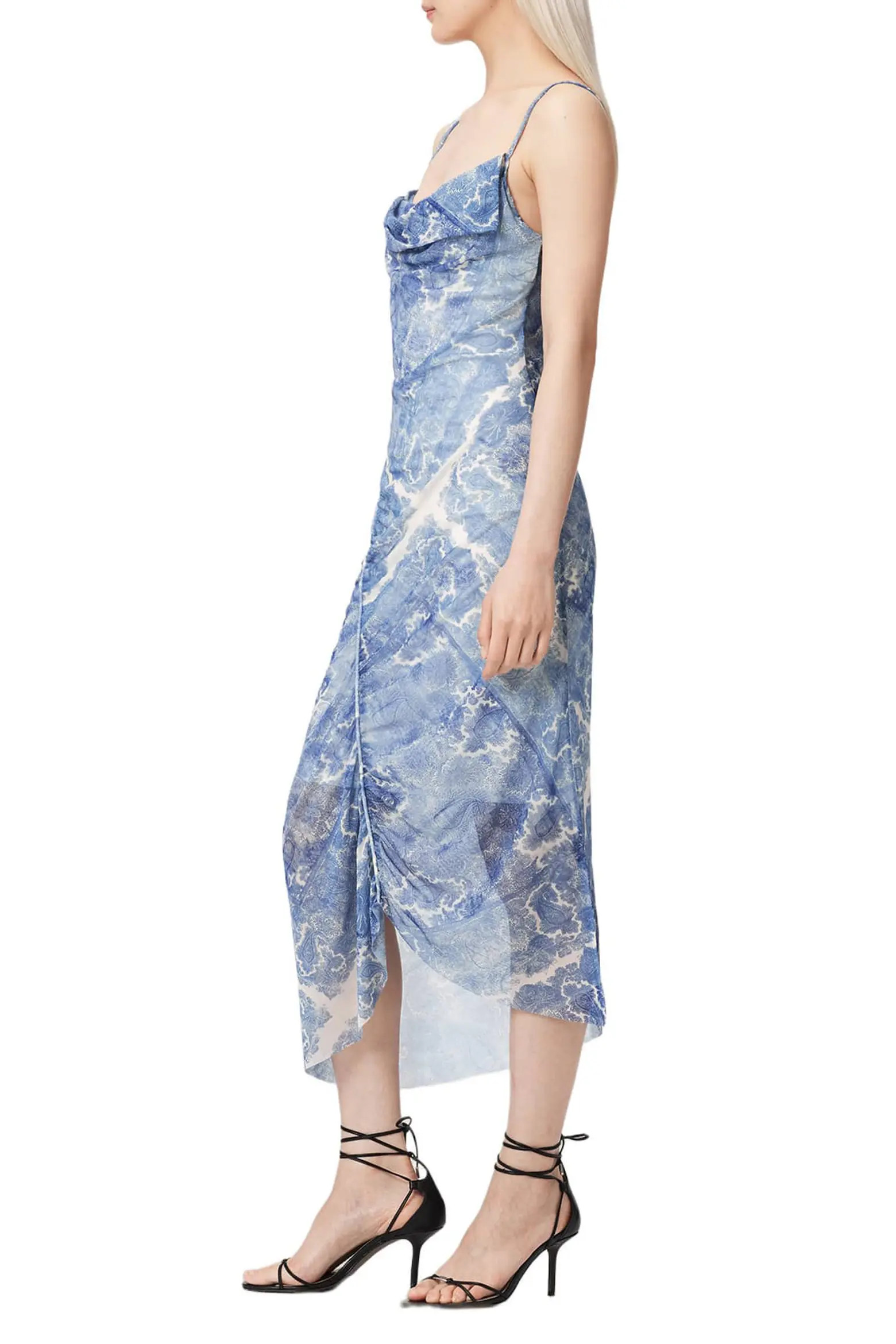AllSaints Ulla Paisley Print Ruched Asymmetric Hem Midi Dress (Women) | Nordstrom | Nordstrom
