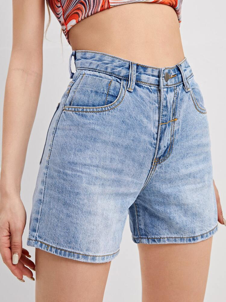 High Waist Zip Fly Denim Shorts | SHEIN