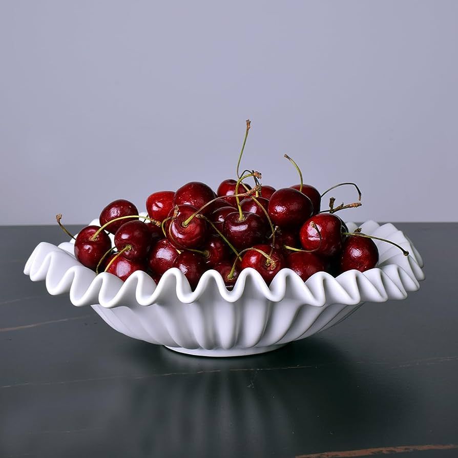 YAARHEJ HandCrafted Ceramic Ruffle Bowl/Antique Scallop Bowl/Decorative Fruit Bowl/Vintage Ring D... | Amazon (US)