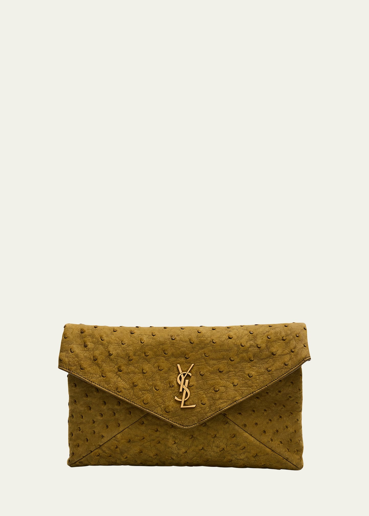 Saint Laurent Large YSL Envelope Clutch Bag in Ostrich Nubuck | Bergdorf Goodman