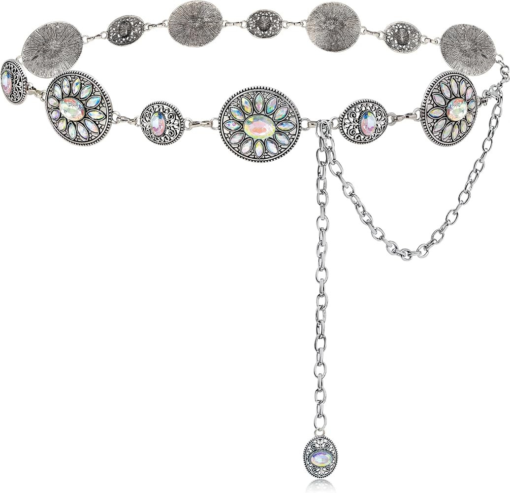 Bling Rhinestone Concho Belt Gold Metal Western Pink Crystal Chain Belt Sparkly Waist Chain for W... | Amazon (US)