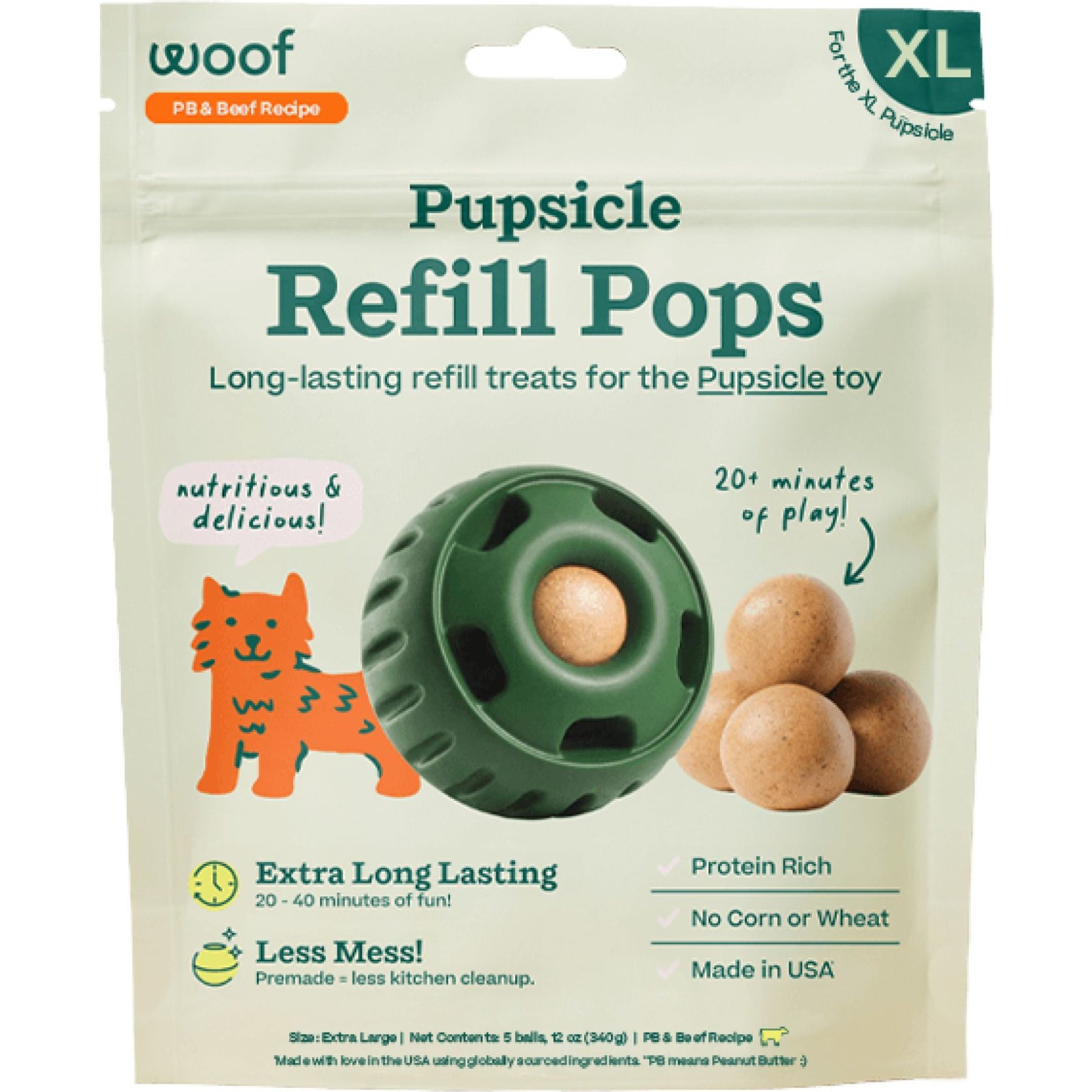 Woof Pupsicle Pops Refills Beef & Peanut Butter Grain-Free Lickable Dog Treats, Extra Large, 5 count | Chewy