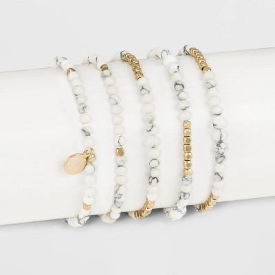Howlite Multi-Strand Bracelet Set 5pc - Universal Thread™ White/Gold | Target