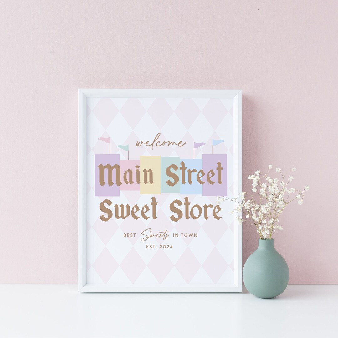 Main Street Dessert Table Sign, Happiest Birthday on Earth, 8x10 Inches, Princess, Retro, Pastel,... | Etsy (US)