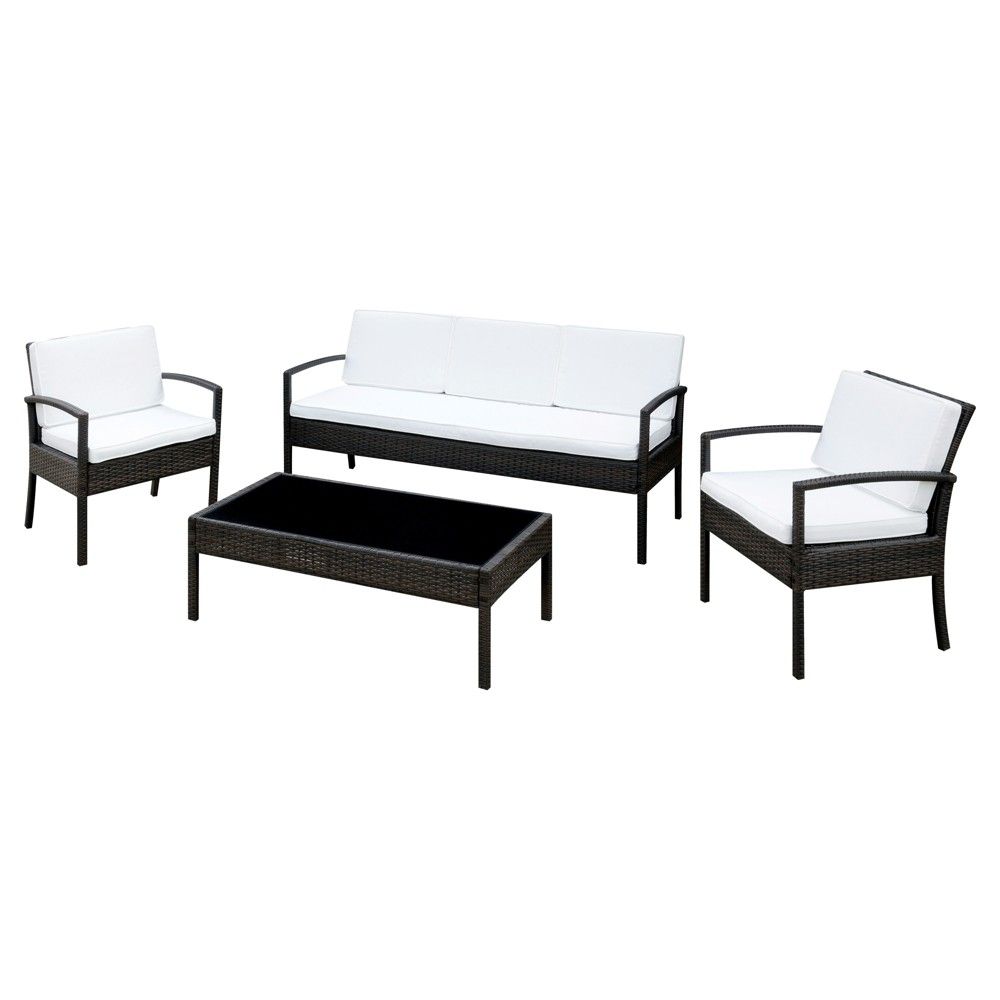 Bronte 4pc All-Weather Wicker Patio Chat Set - Dark Brown/White - Furniture of America | Target
