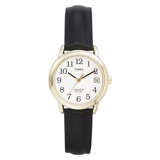 Women's Timex Easy Reader  Watch with Leather Strap- Gold/Black T2H341JT | Target